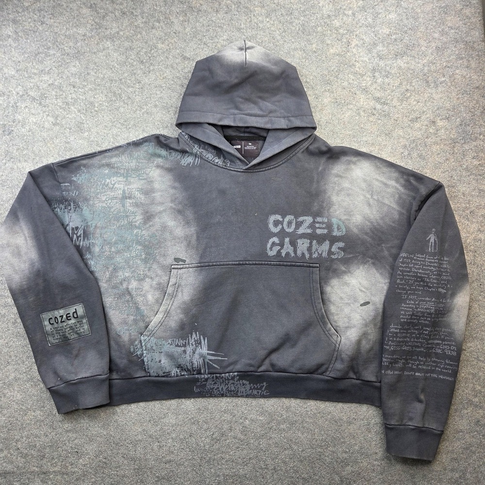 Cozed Hoodie‎ Mens Medium Gray Fleece Pullover Sweatshirt Graphic Garms Logo